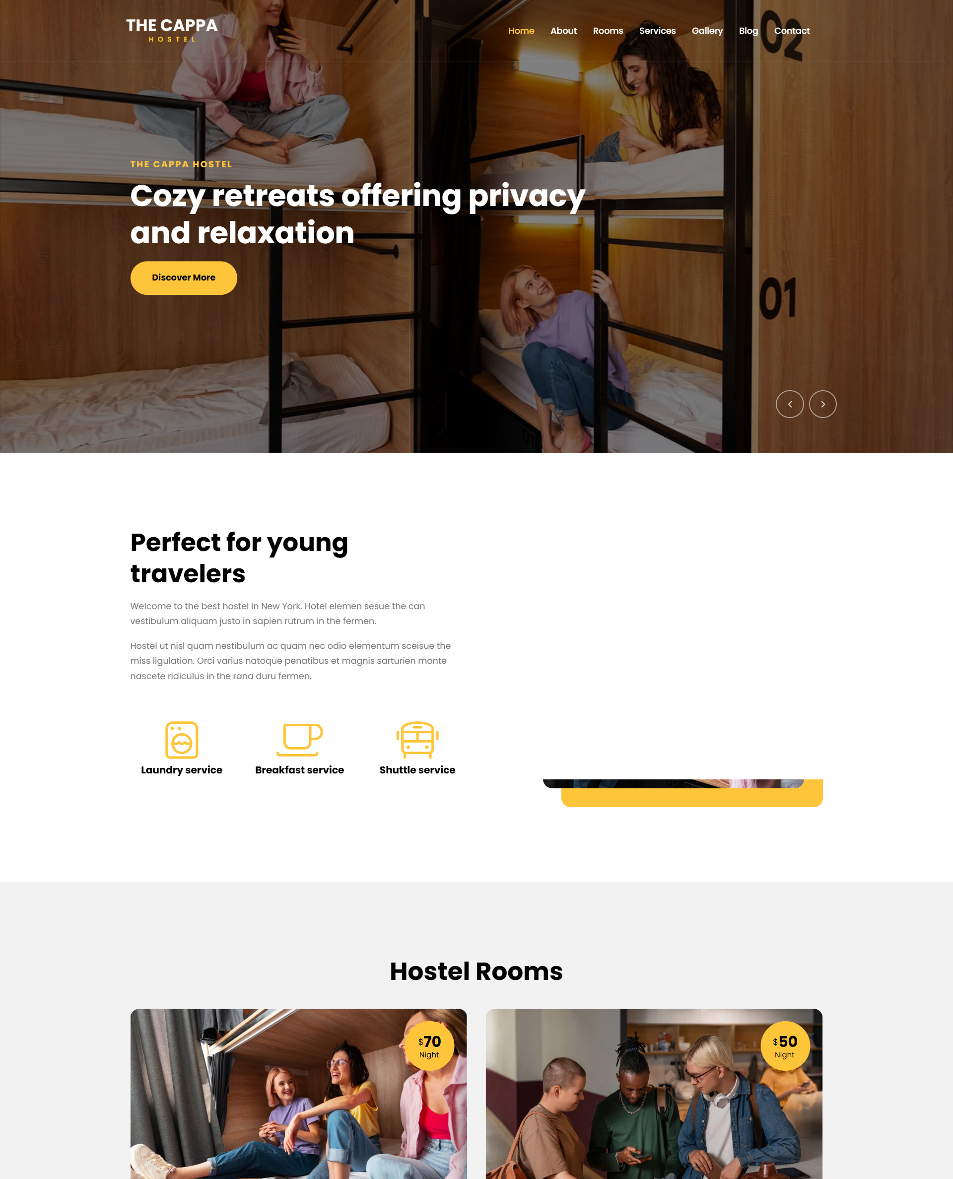 Landing page Cozy Hostel Living for Young Travelers